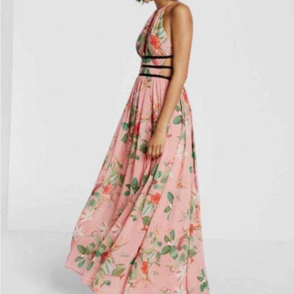 Express Pink and Green Halter Maxi Dress for Weddings,vacation,summer!!!